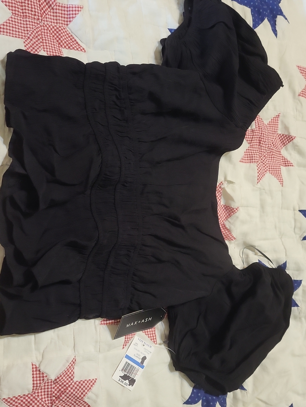 Max + Ash Black Short-Sleeve Peasant Top - Picture 7 of 8